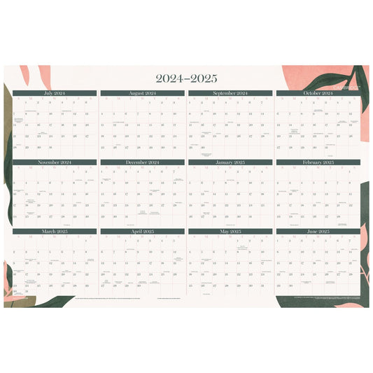 2024-2025 Cambridge® Haven Reversible Academic Year/Regular Year Erasable Wall Calendar, 24" x 36", Floral, July to June