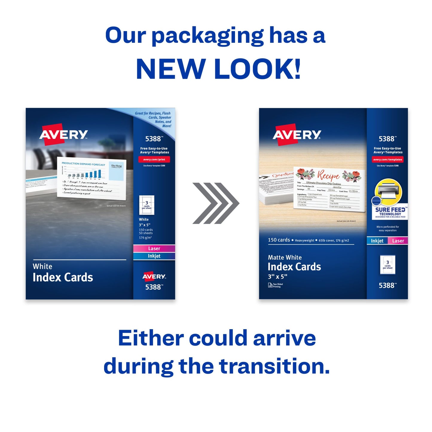 Avery Printable Index Cards with Sure Feed Technology, 3" x 5", White, 150 Blank Index Cards for Laser or Inkjet Printers (05388)