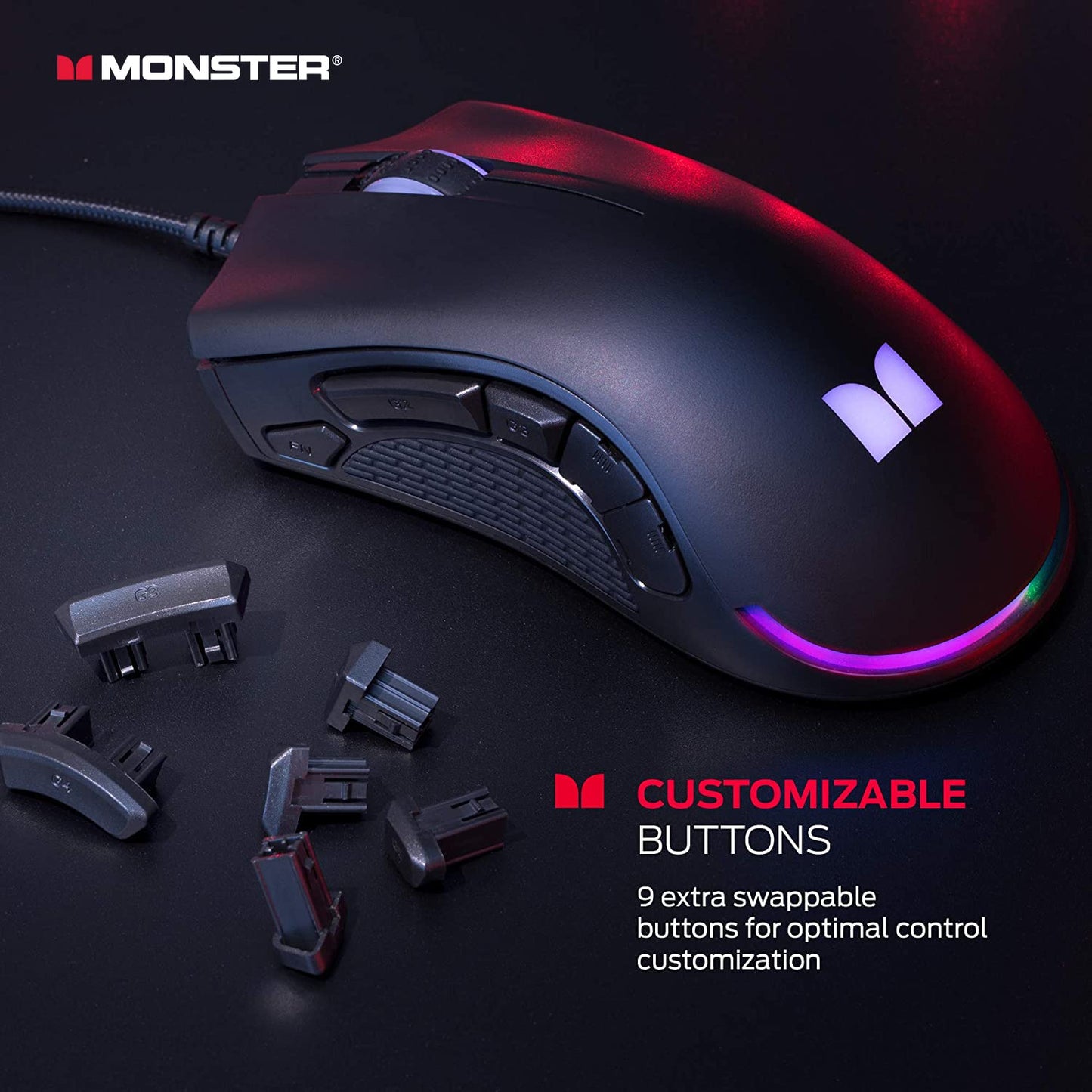 Monster Alpha 9.0 RGB Wired Gaming Mouse, Customizable Buttons, Programmable LED Lighting, True 16,000 Adjustable DPI, Ergonomic Optical PC Gaming Mouse with Customizable Software � for PC Gaming