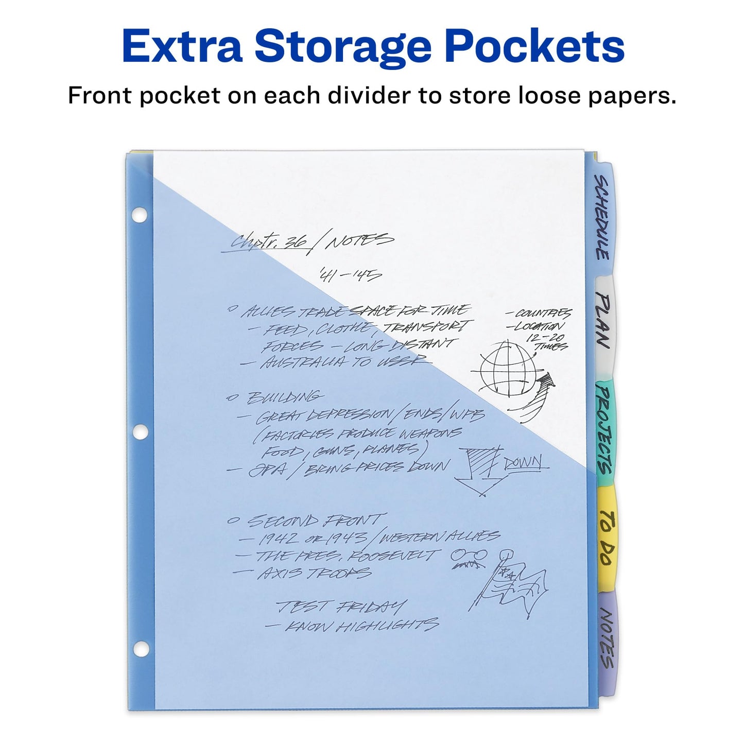 Avery Write & Erase Pocket Plastic Dividers for 3 Ring Binders, 5 Tab Set, Works with Sheet Protectors, Multicolor, 1 Set (16176)