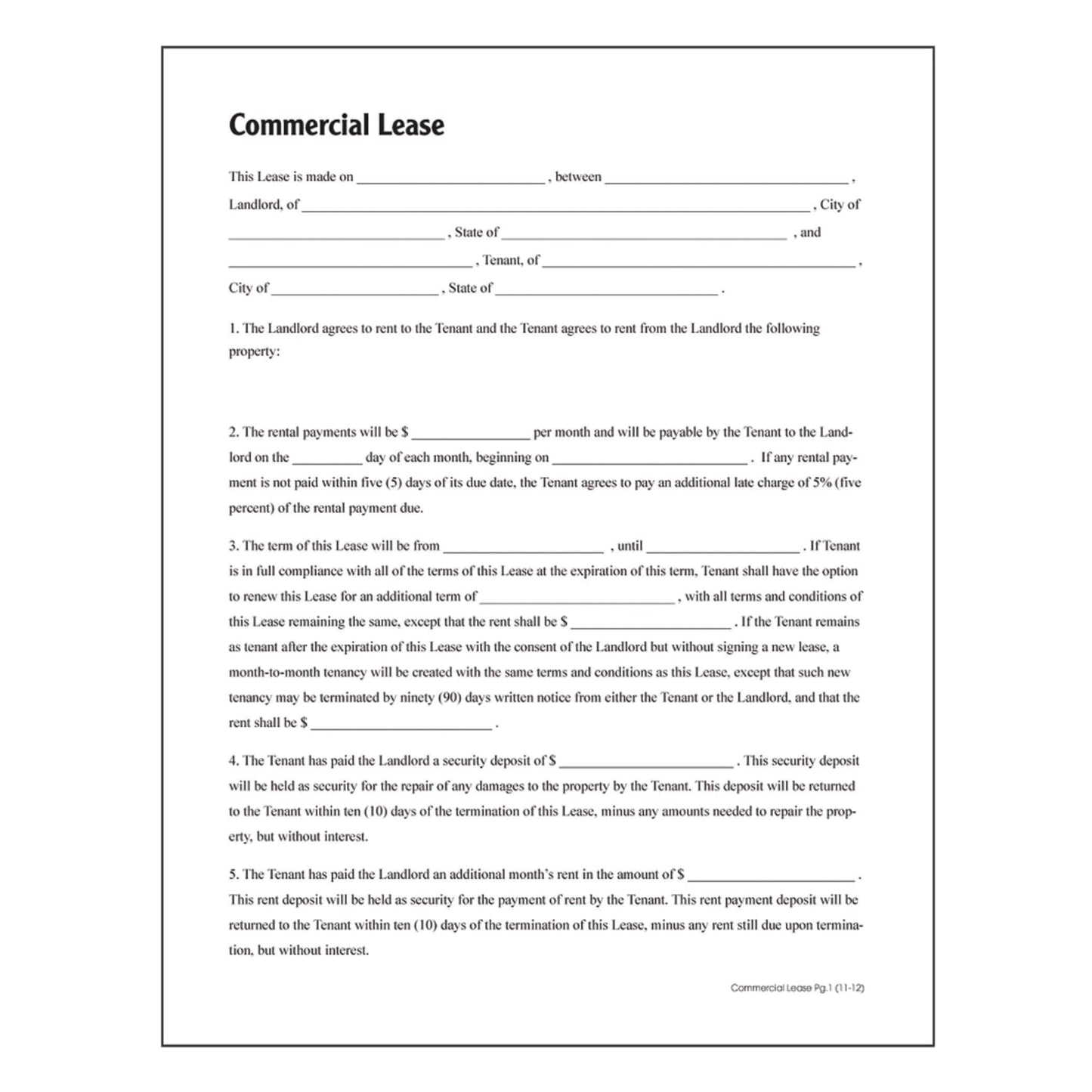 Adams Commercial Lease, Forms and Instructions (LF140),White