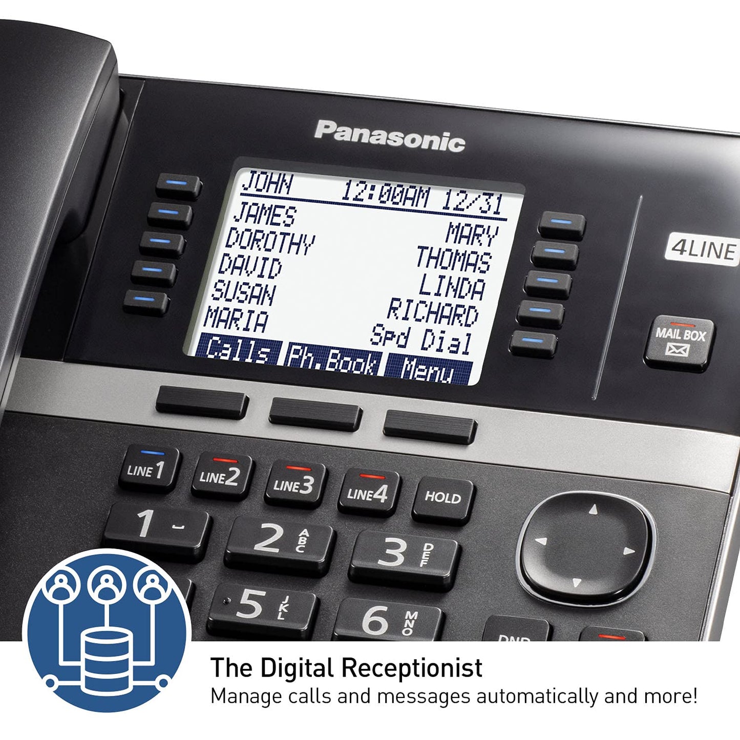 Panasonic Office Phone System, Corded Base Station with 4-Lines Expandable with Up to 10 Compatible Panasonic Business Phones Wirelessly - KX-TGW420B (Black)