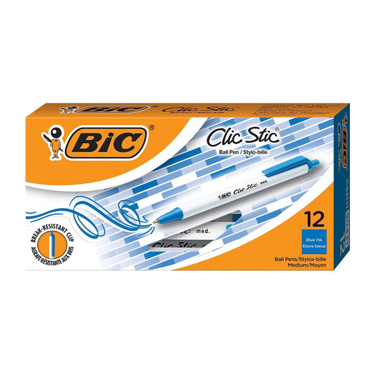 BIC® Clic Stic® Retractable Ballpoint Pen PEN,CLIC,STIC,RET,MED,BE 43032 (Pack of 15)