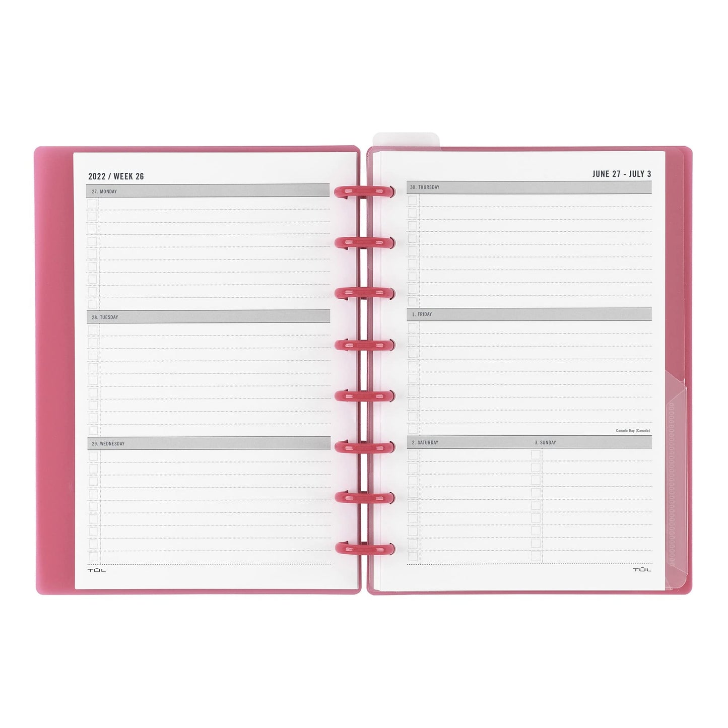 TUL� Discbound Weekly/Monthly Student Planner, Junior Size, Pink, July 2022 To June 2023, TULSTDPLNR