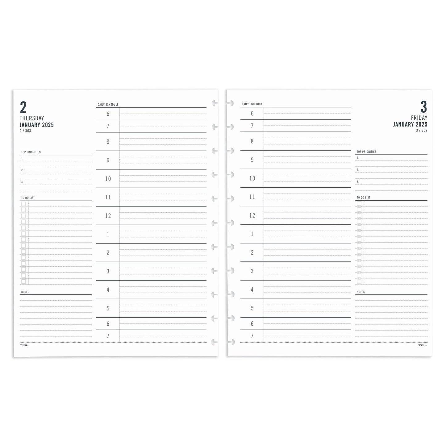 2025 TUL® Discbound Daily Planner Refill Pages, Letter Size, January To December