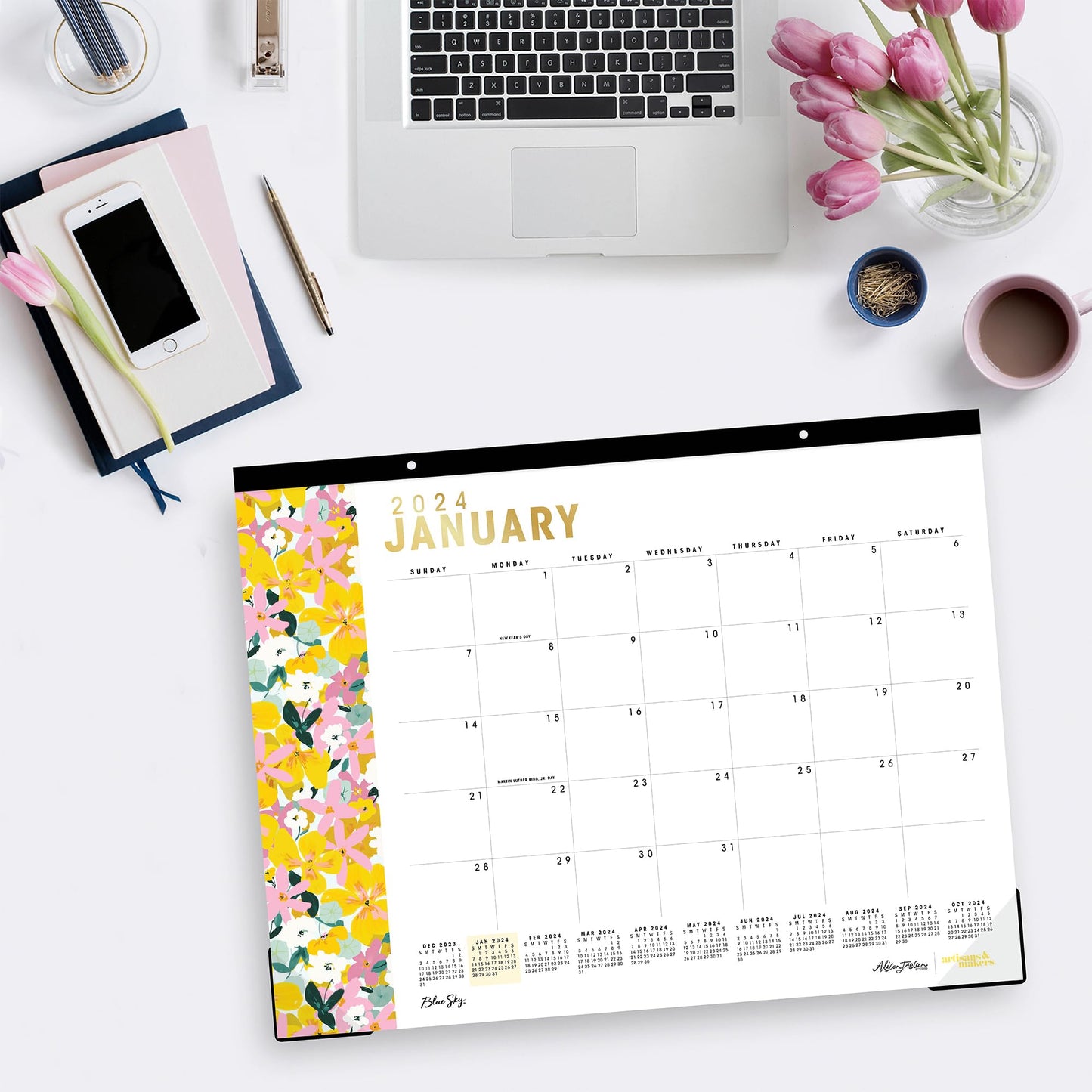 2024 Blue Sky™ AM Happy Monthly Desk Pad Planning Calendar, 22" x 17", January to December