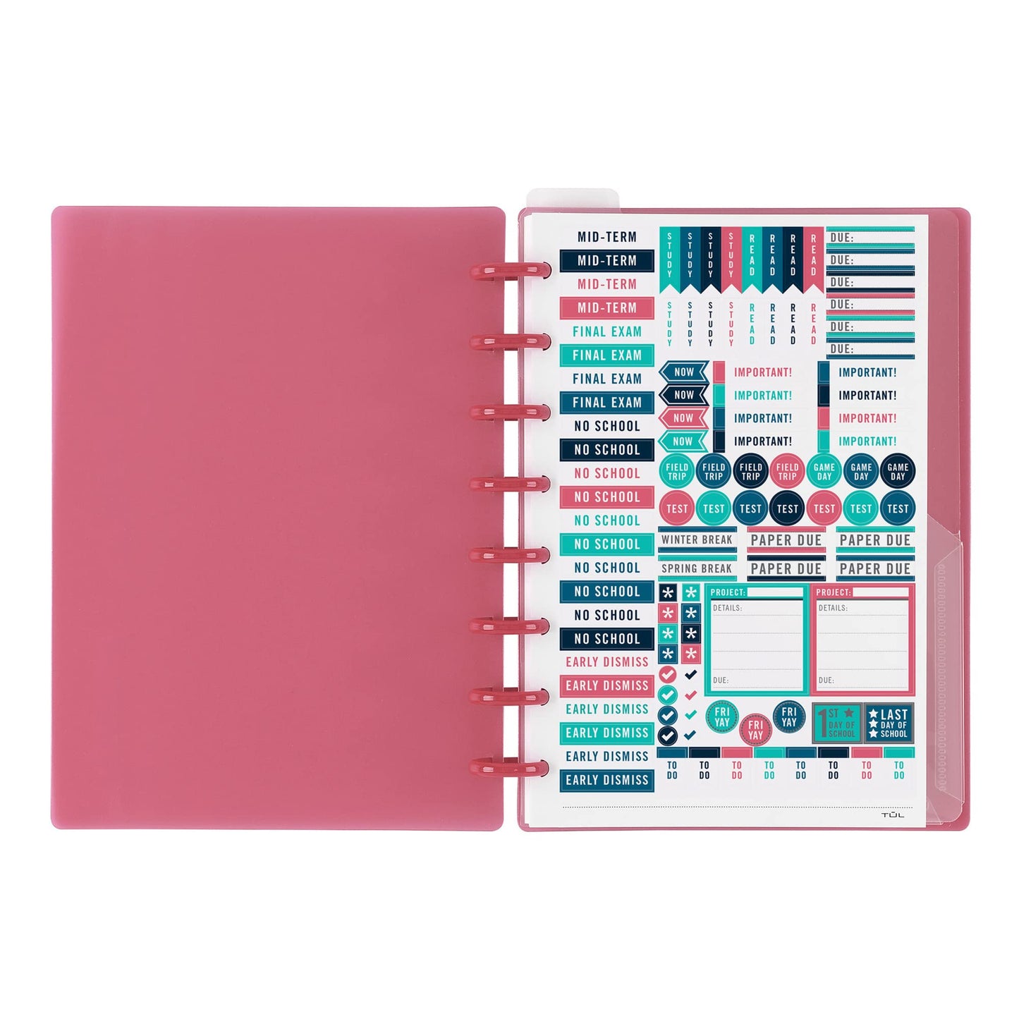 TUL� Discbound Weekly/Monthly Student Planner, Junior Size, Pink, July 2022 To June 2023, TULSTDPLNR