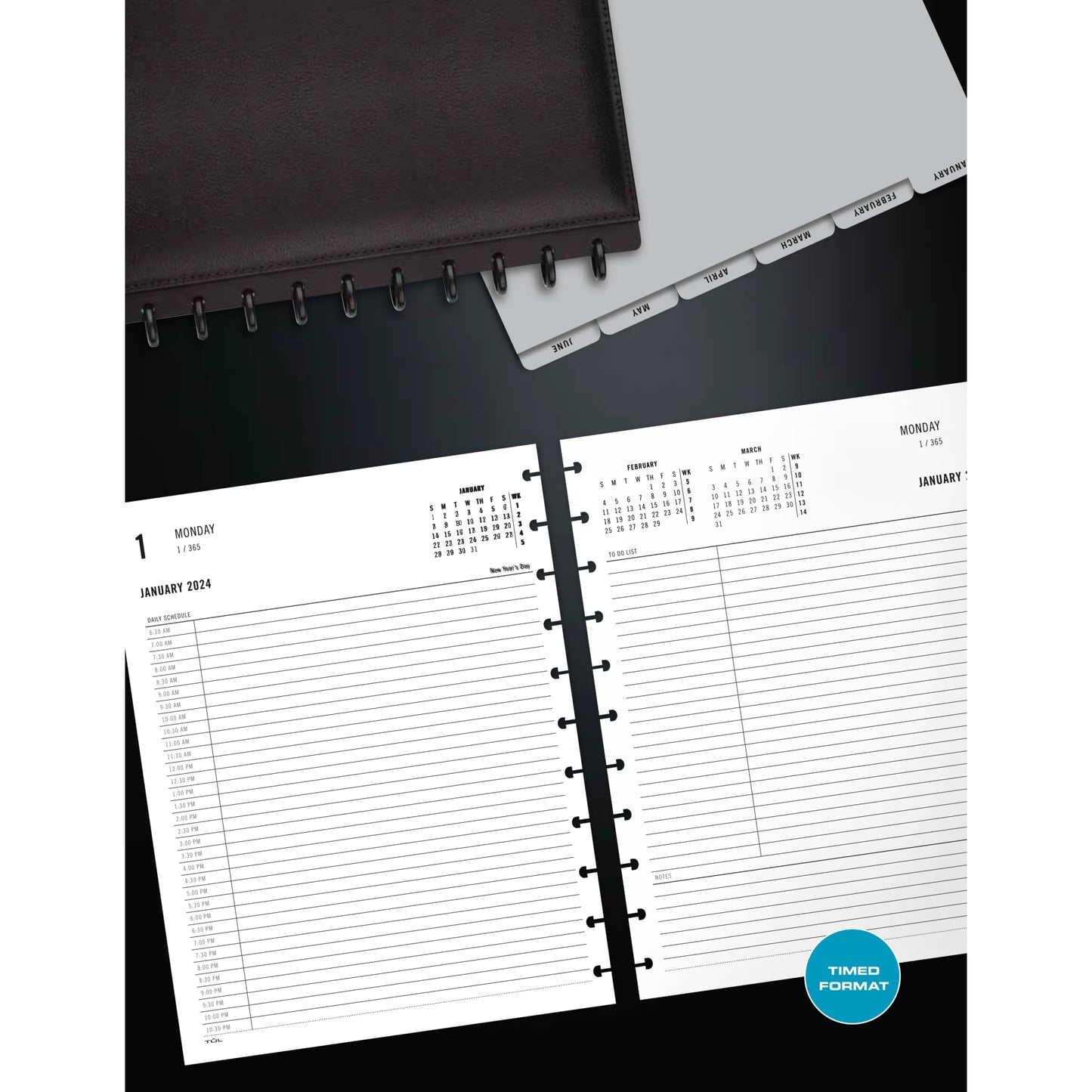 2024 TUL® Discbound Daily Planner Refill Pages, Half-Hourly Appointment Times, Letter Size, January to December