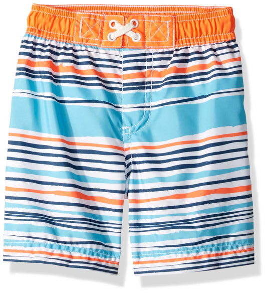 Wippette Boys' Baby Quick Dry Swim Trunk, Multi Stripe Orange, 18M