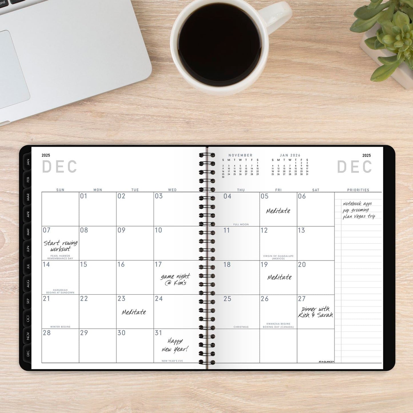 AT-A-GLANCE 2025 Planner, Weekly & Monthly, 7" x 8-3/4", Medium, Contemporary Lite, Black (7054XL0525)