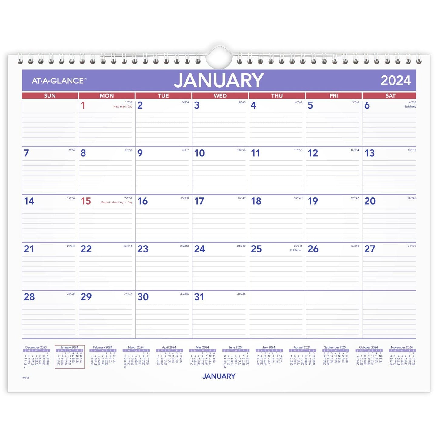 AT-A-GLANCE 2024 Wall Calendar, 15" x 12", Medium Wide, Spiral Bound, Monthly (PM82824)