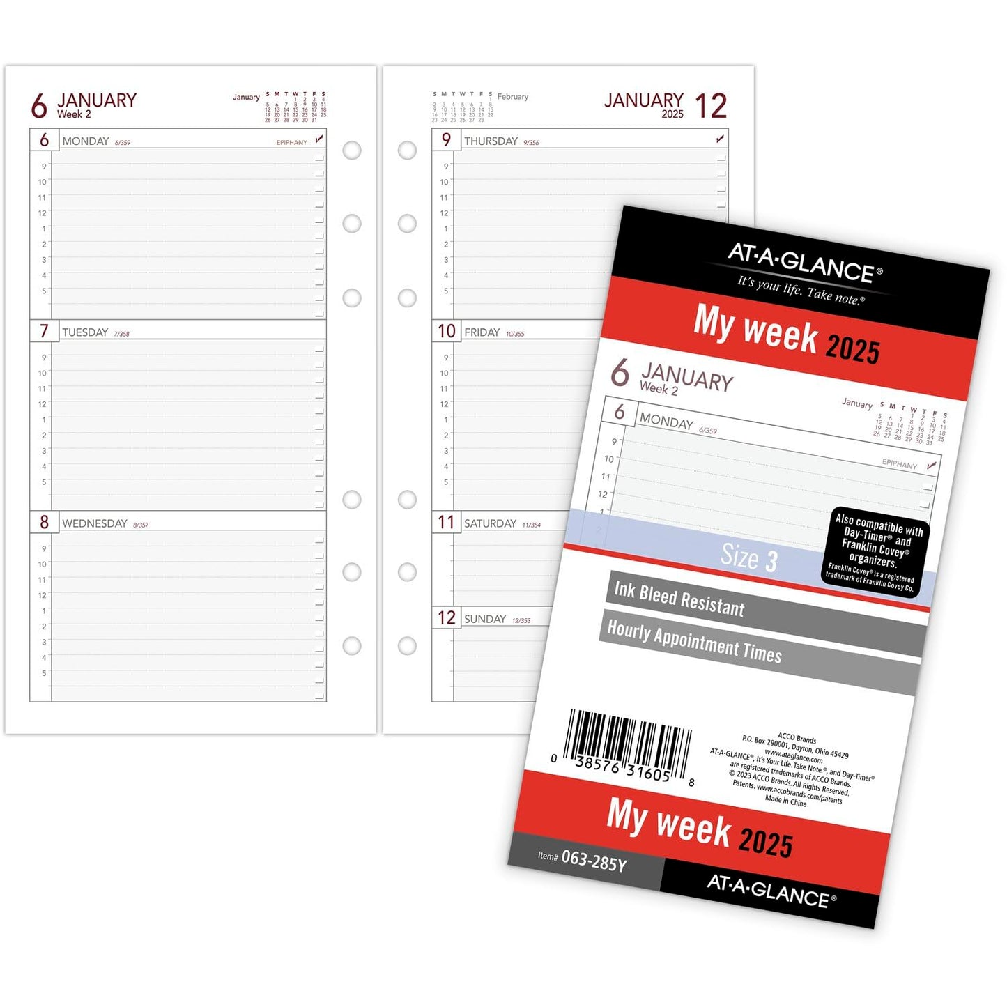 AT-A-GLANCE 2025 Planner Refill, Weekly, 3-3/4" x 6-3/4", Portable Size 3 Loose-Leaf (063-285Y)