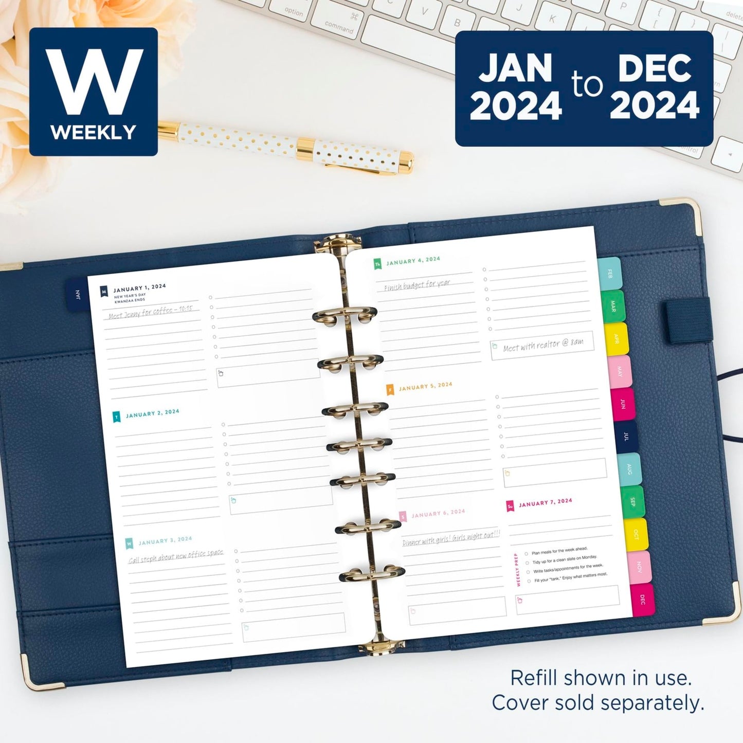 Simplified by Emily Ley for AT-A-GLANCE® Weekly Loose-Leaf Planner Refill Pages, 5-1/2" x 8-1/2", January to December 2024, EL100-4111