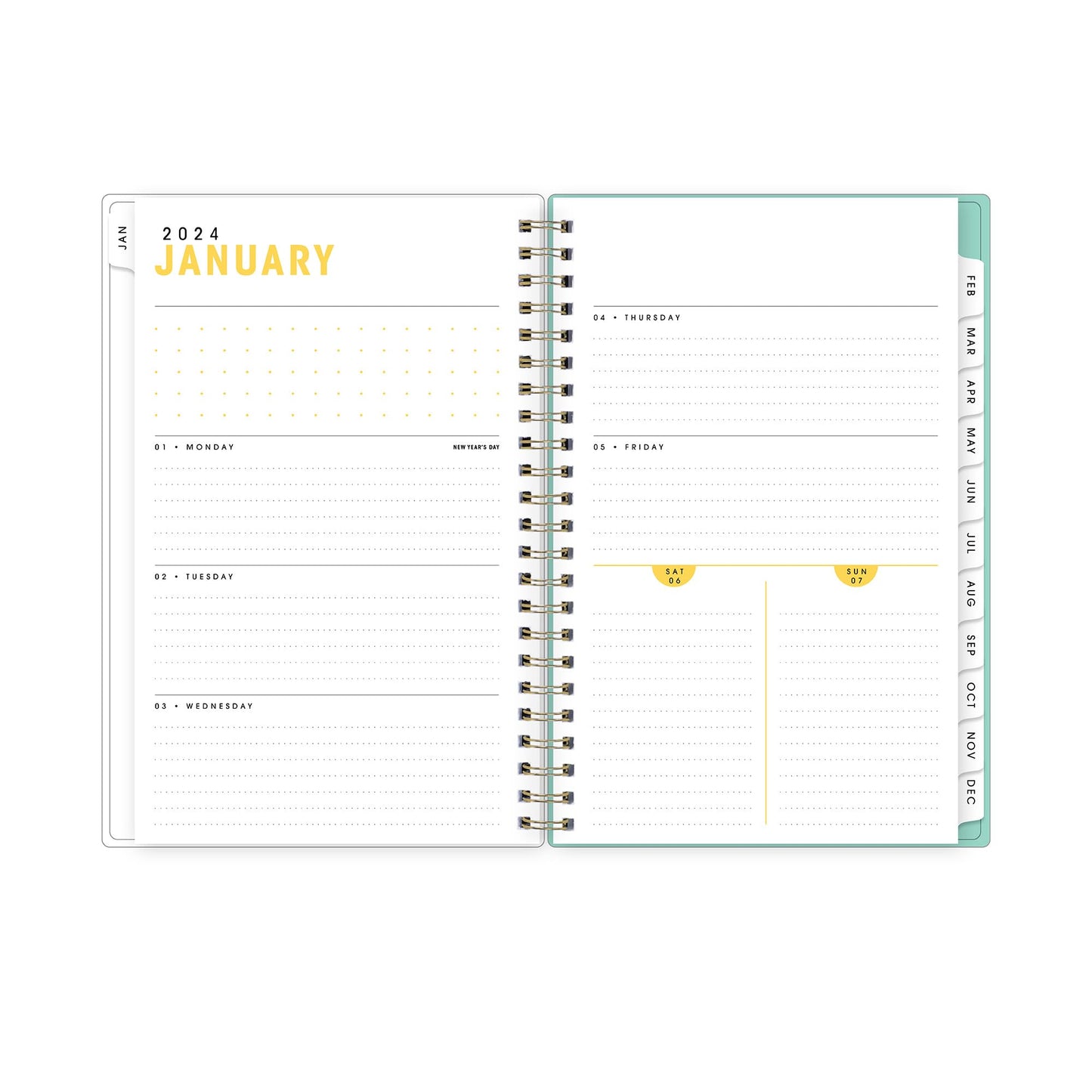 2024 Blue Sky™ AM Happy CYO Weekly/Monthly Planning Calendar, 5" x 8", Yellow, January to December