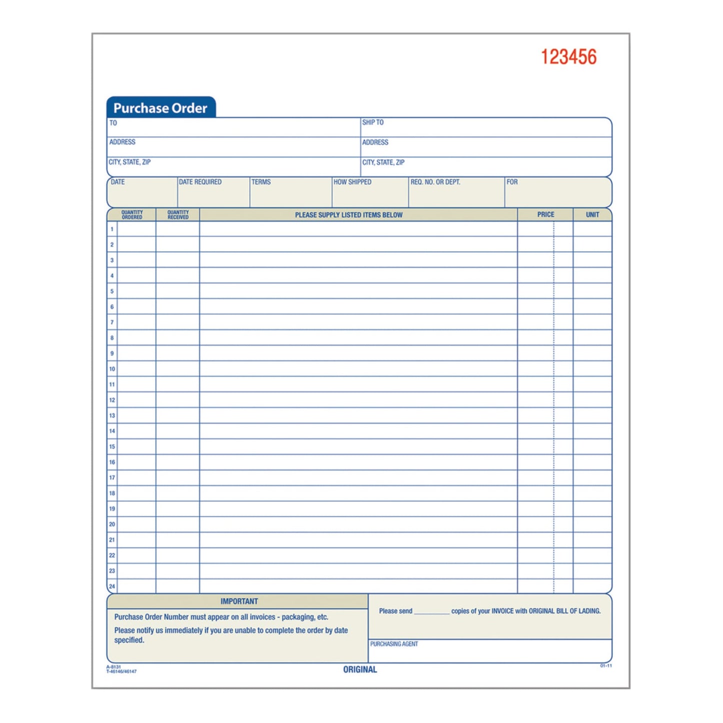 Adams, ABFDC8131, 2-Part Carbonless Purchase Order Book, 1 Each, White