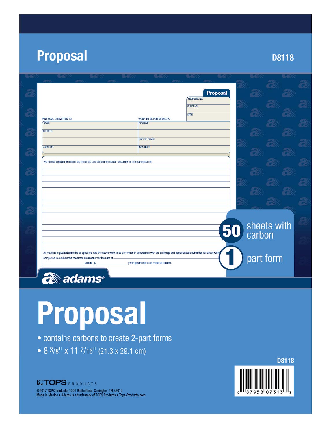 Adams Proposal Book, 2-Part with Carbon, 8.38 x 11.44 Inches, White, 50 Sheets (D8118)