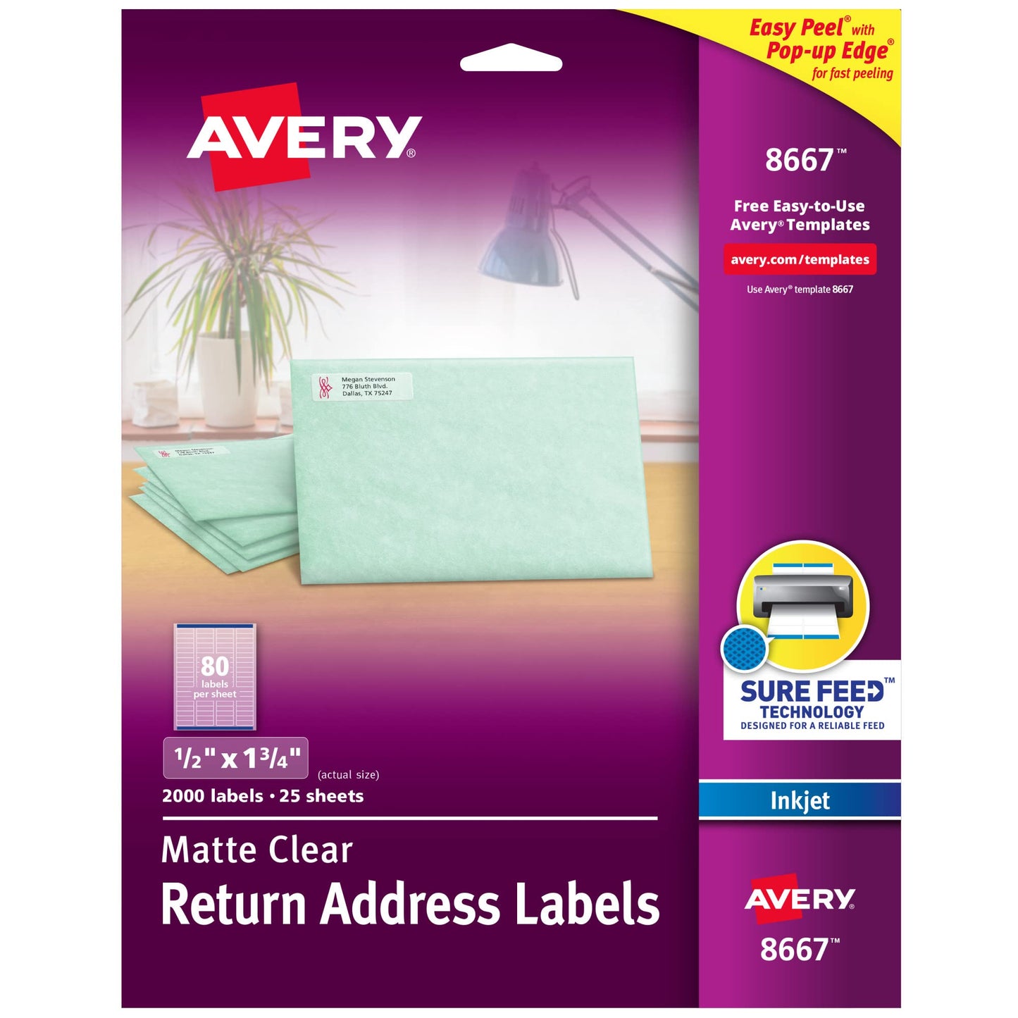 Avery Clear Easy Peel Return Address Labels 1/2" x 1-3/4", Pack of 2,000 (8667)