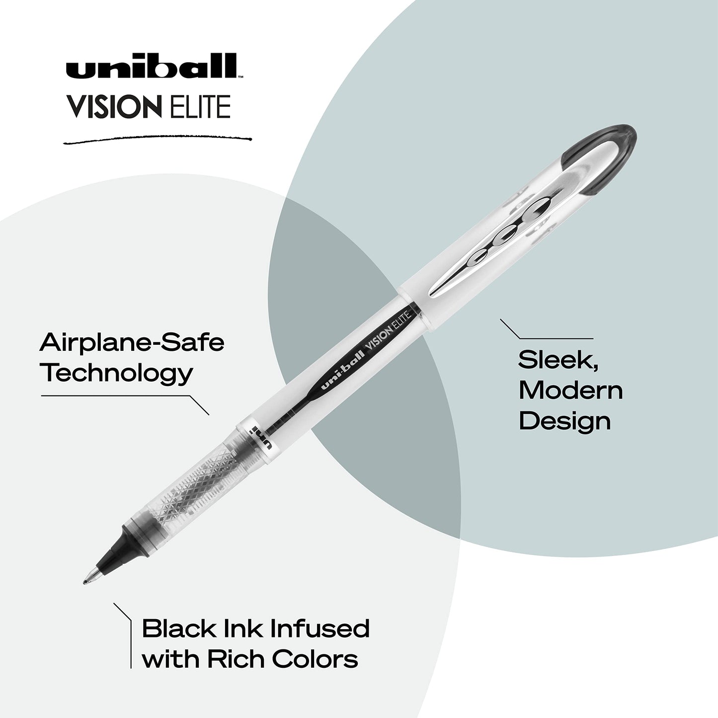 Uniball Vision Elite Rollerball Pens, Black Pen Refill Pack of 2, Bold Pens with 0.8mm Ink, Ink Black Pen, Pens Fine Point Smooth Writing Pens, Bulk Pens, and Office Supplies