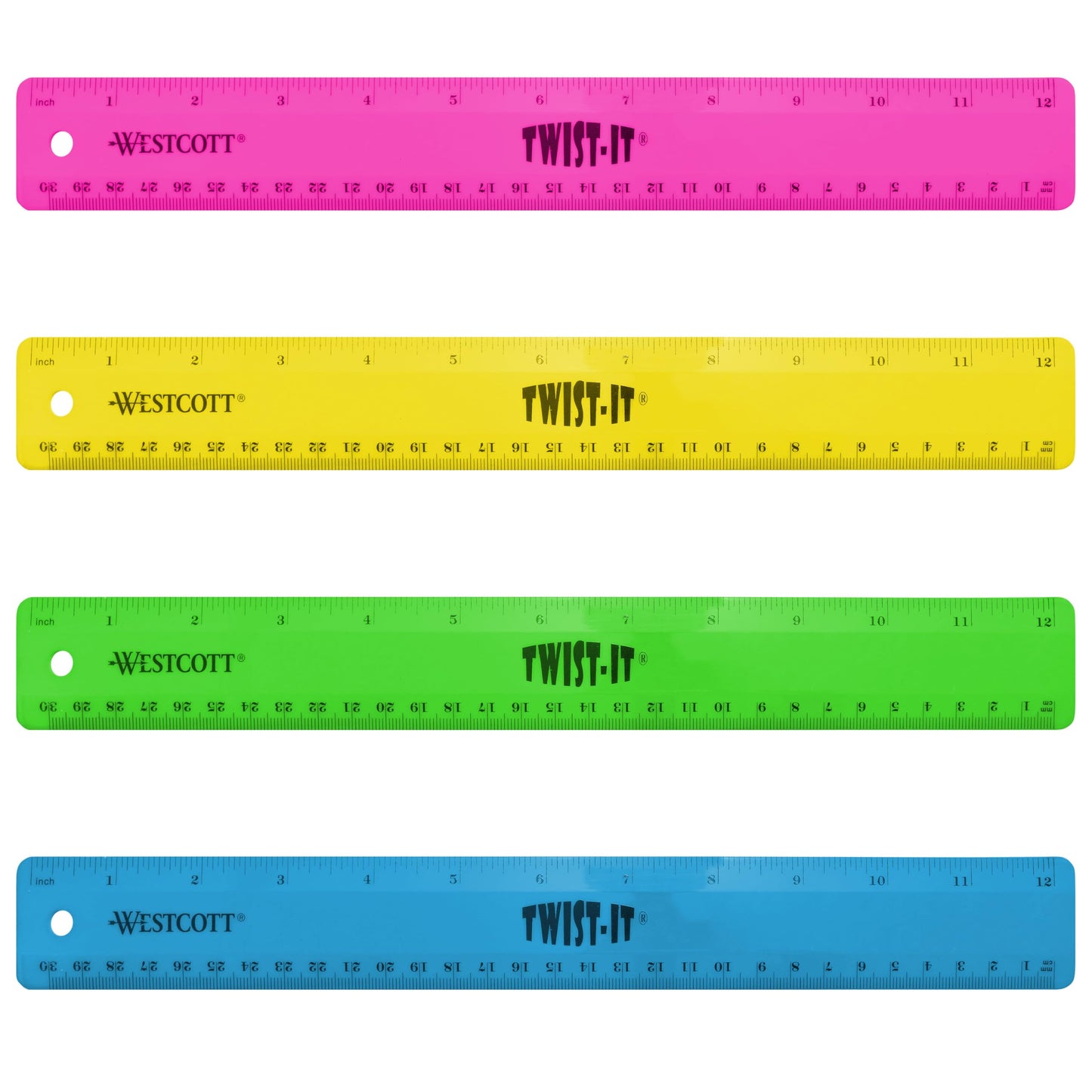 Westcott 12" Twist It Flexible Ruler, Assorted Colors
