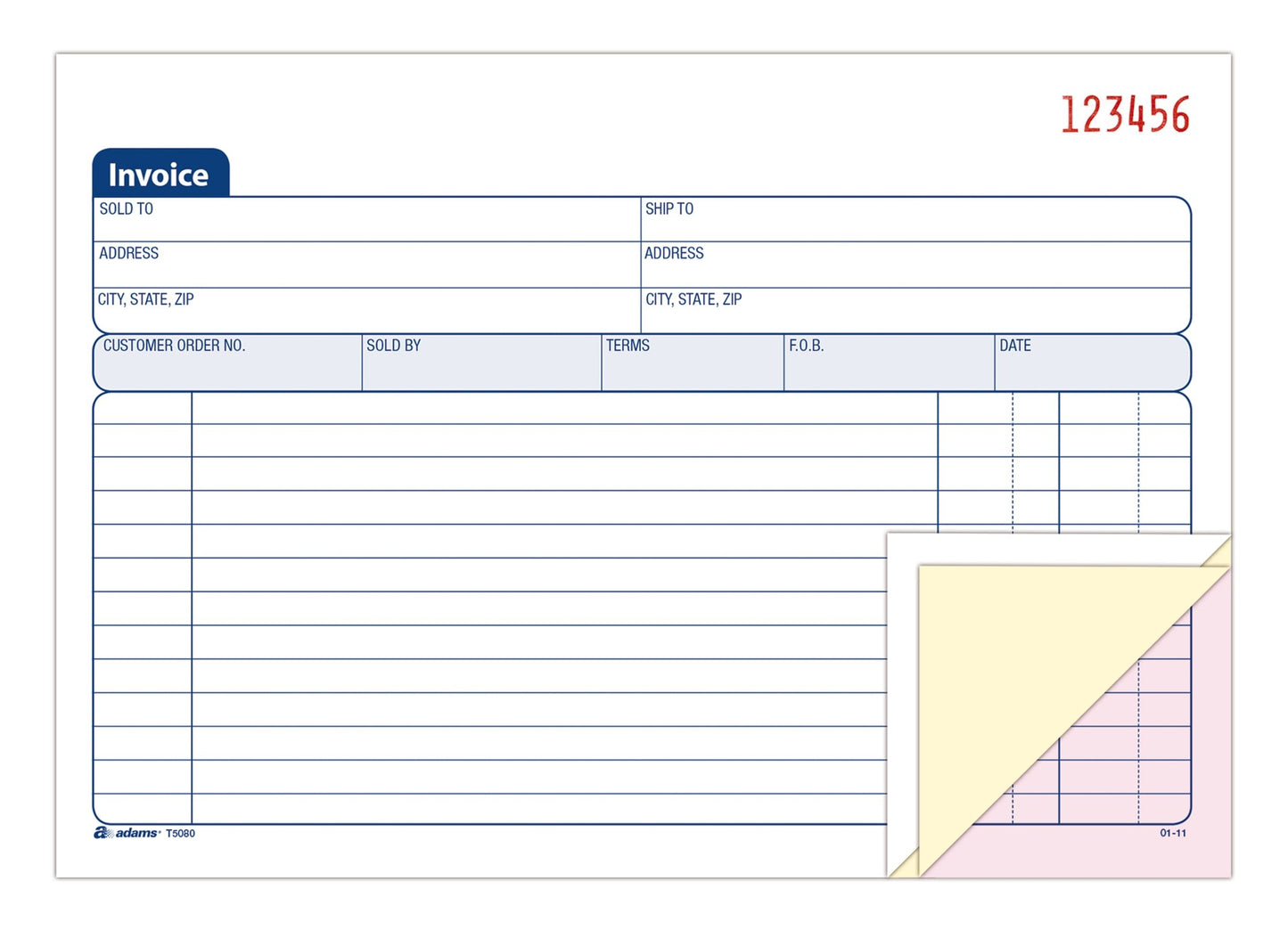 Adams Invoice Book, 3-Part, Carbonless, 5-9/16 x 8-7/16 Inches, 50 Sets per Book (T5080),White/Canary/Pink