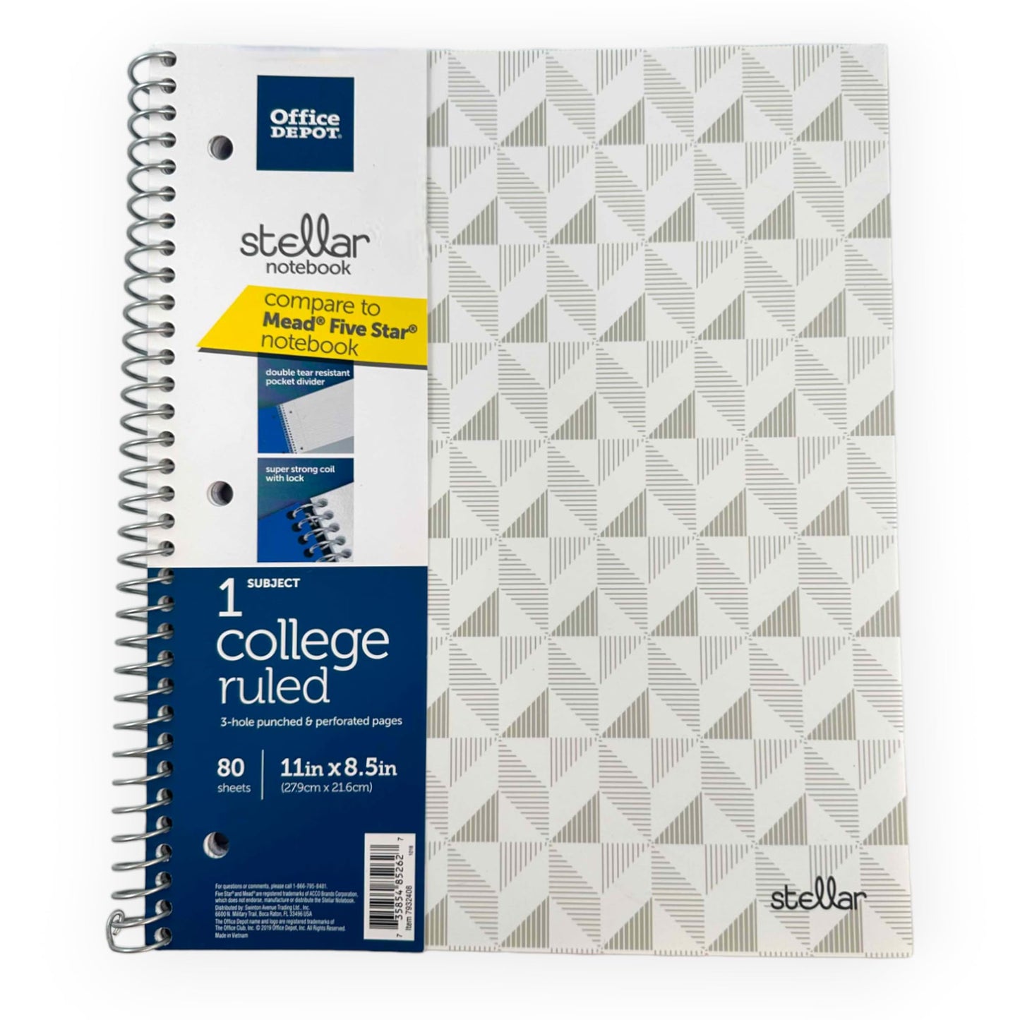 Office Depot Brand Stellar Notebook, 8-1/2" x 11", 1 Subject, College Ruled, 80 Sheets, Chevron [Unknown Binding]