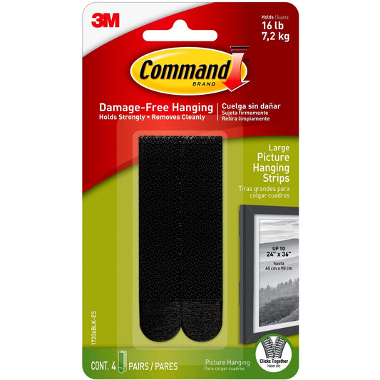 Command Large Picture Hangers, Black, Damage-Free Hanging, 4 Pairs
