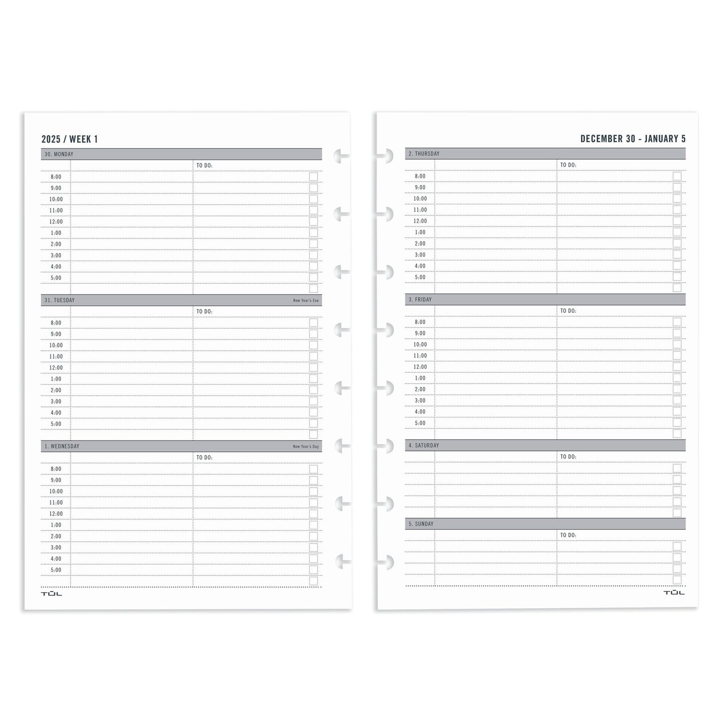 2025 TUL® Discbound Weekly Planner Refill Pages, Junior Size, January To December