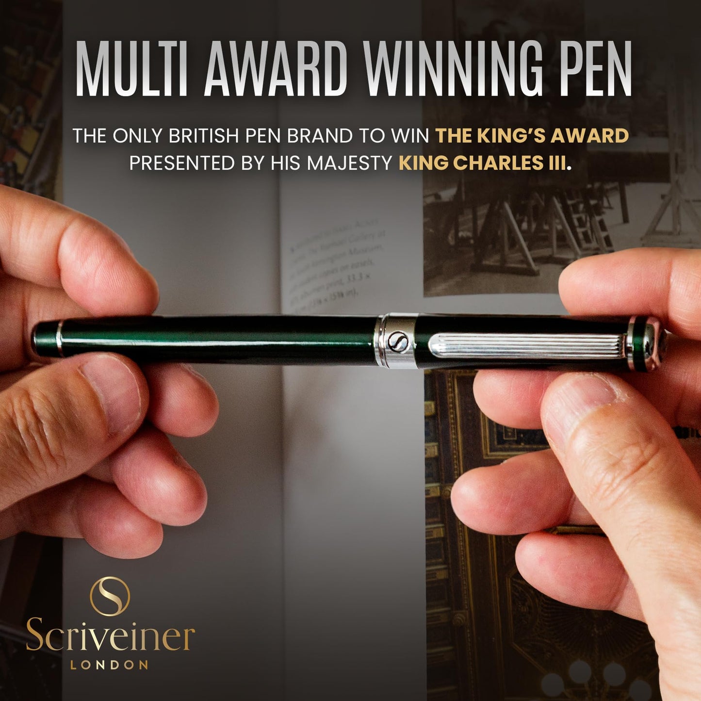 Scriveiner British Racing Green Rollerball - Stunning Luxury Rollerball Pen, Chrome Finish, Schmidt Ink Refill, Best Roller Ball Pen Gift Set for Men & Women, Professional, Executive Office, Nice Pens