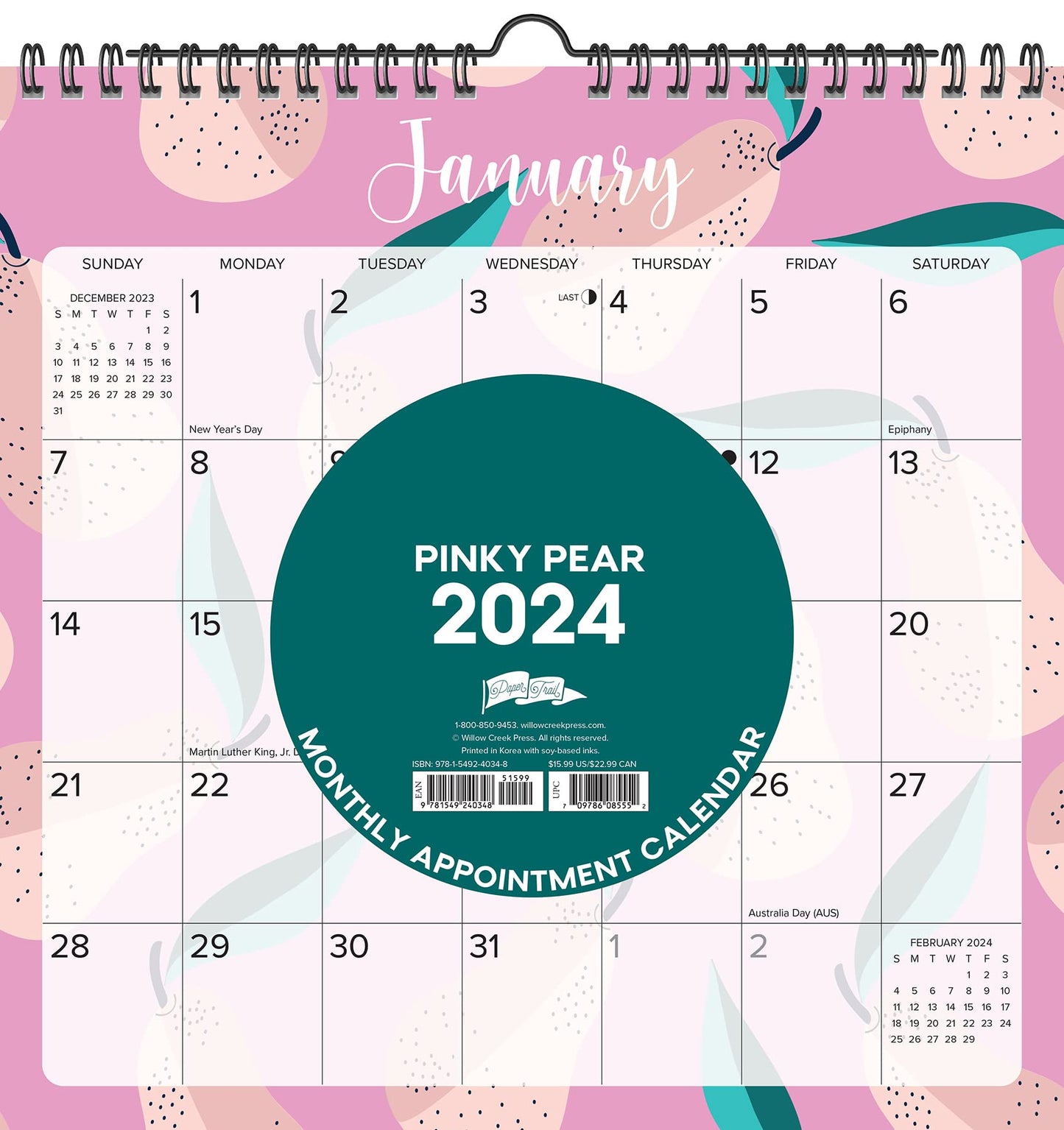 Willow Creek Press Pinky Pear 2024 12" x 12" Spiral Wall Calendar