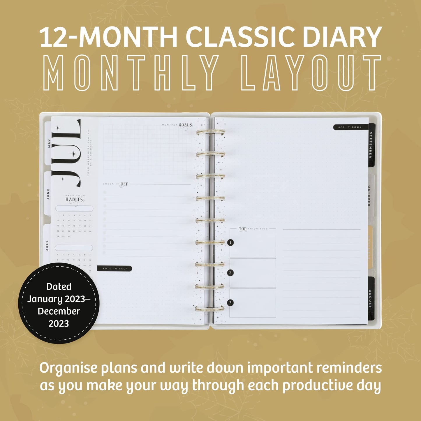 Happy Planner 2023 Daily Planner and Calendar, 12-Month Daily, Weekly, and Monthly Planner, Jan. 2023�Dec. 2023, Monthly Layout, Celestial Theme, Classic Size, 7 Inches by 9 1/4 Inches