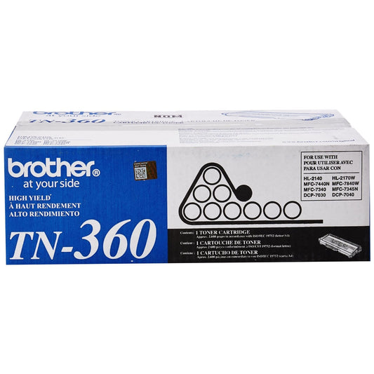 Brother Genuine High Yield Toner Cartridge, Black Toner, Page Yield Up to 2,600 Pages, TN360