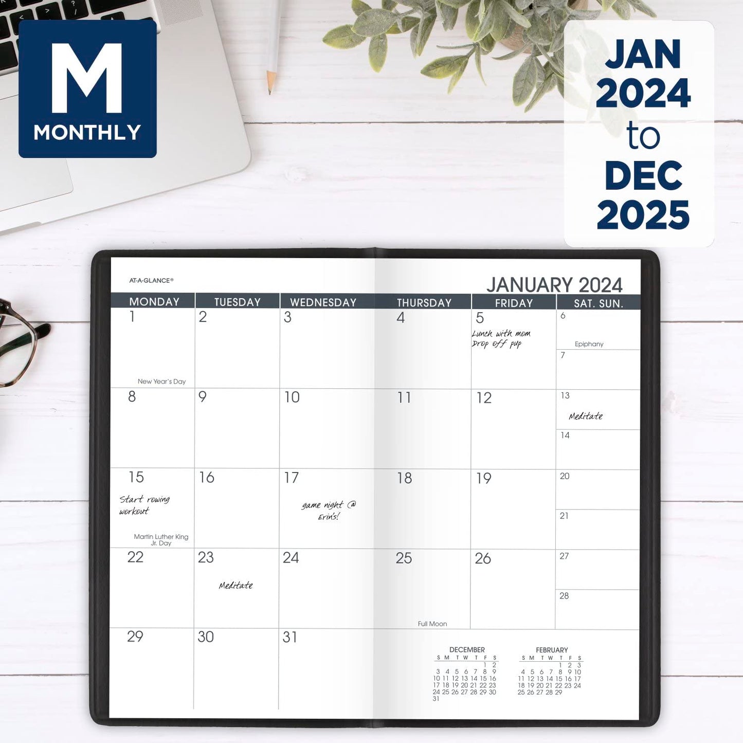 AT-A-GLANCE 2024-2025 Pocket Calendar, 2 Year Planner, 3-1/2" x 6", Pocket Size, Black (700240524)