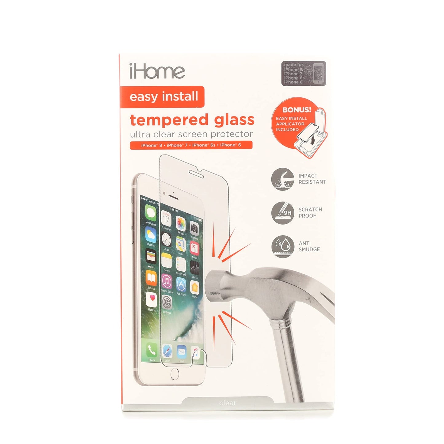 iHome Tempered Glass Screen Protector For Apple iPhone� 6/7/8, Clear, IH8P530C-OD