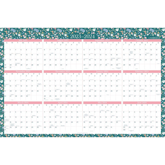 Cambridge 2023-2024 Erasable Wall Calendar, 24" x 36", Large, Academic & Regular Year, Dry Erase, Reversible, Vertical/Horizontal, Pippa (1668-550SB)