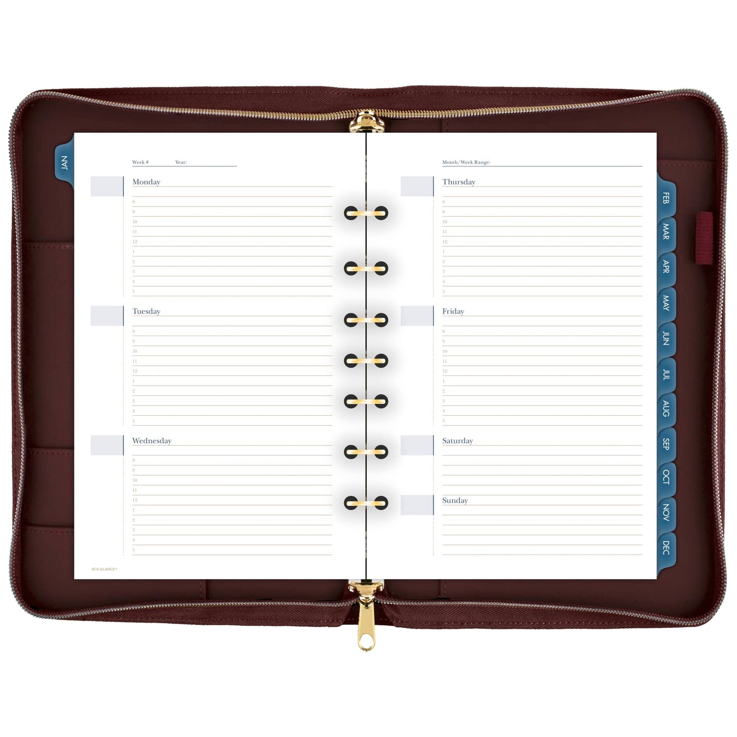 AT-A-GLANCE Faux Leather Undated Starter Set, 7-Ring, 5-1/2" x 8-1/2", Desk Size, Fashion, Merlot (DR1114-040)