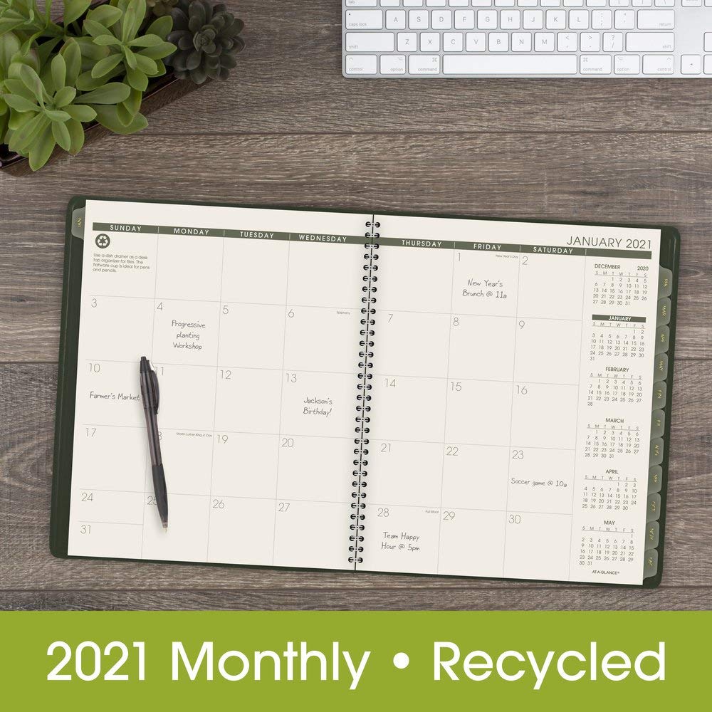 2021 Monthly Planner by AT-A-GLANCE, 9" x 11", Large, Recycled, Green (70260G6021)