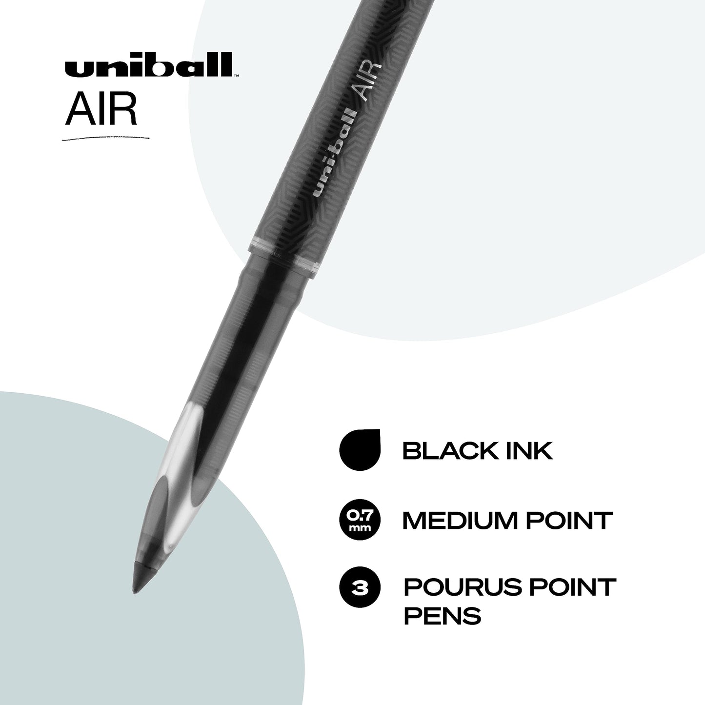 Uniball Air 3 Pack in Black, 0.7mm Medium Rollerball Pens, Try Gel Pens, Colored Pens, Office Supplies, Colorful Pens, Blue Pens Ballpoint Pens, Fine Point, Smooth Writing Pens