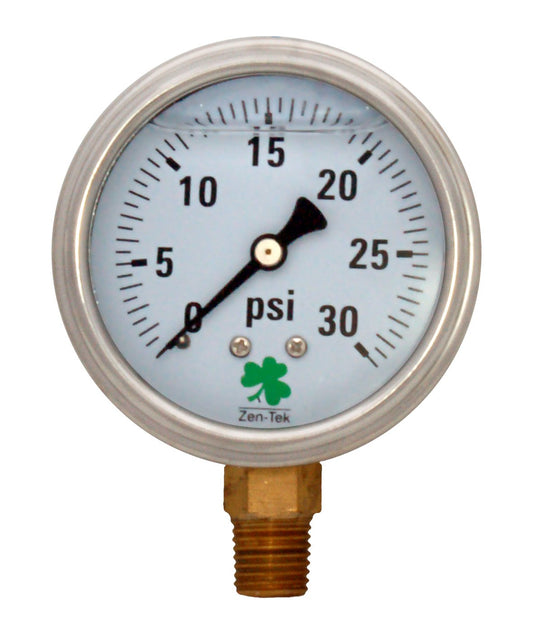 Zenport LPG30 Zen-Tek Glycerin Liquid Filled Pressure Gauge, 30 PSI, Box of 10