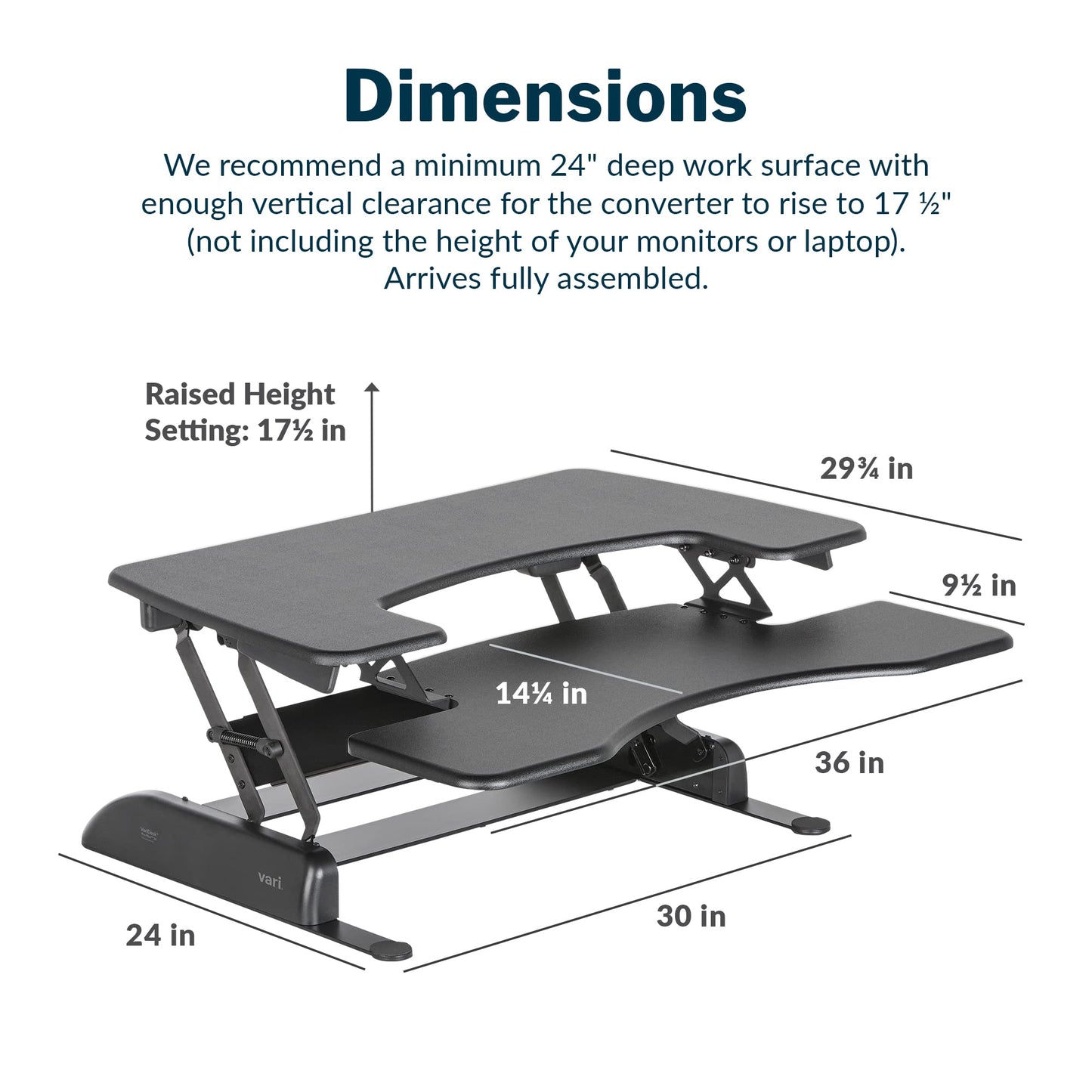 Vari - VariDesk Pro Plus 36 - Desktop Standing Desk Converter - Adjustable Desk Riser with 11 Height Settings - Sit Stand Desk Dual Monitor Standing Desk Riser With Spring Loaded Lift (Black)