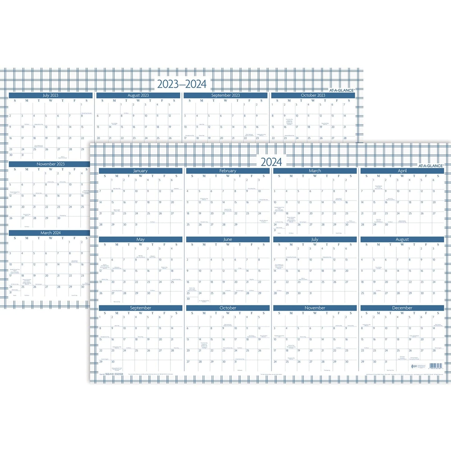AT-A-GLANCE 2023-2024 Erasable Wall Calendar, 24" x 36", Large, Academic & Regular Year, Dry Erase, Reversible, Vertical/Horizontal, Window Design, Badge (1664W-550SB)
