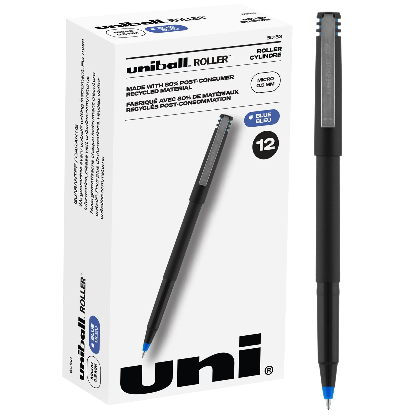 Uniball Roller Grip 12 Pack in Blue, 0.5mm Micro Rollerball Pens, Try Gel Pens, Colored Pens, Office Supplies, Colorful Pens, Blue Pens Ballpoint, Pens Fine Point Smooth Writing Pens