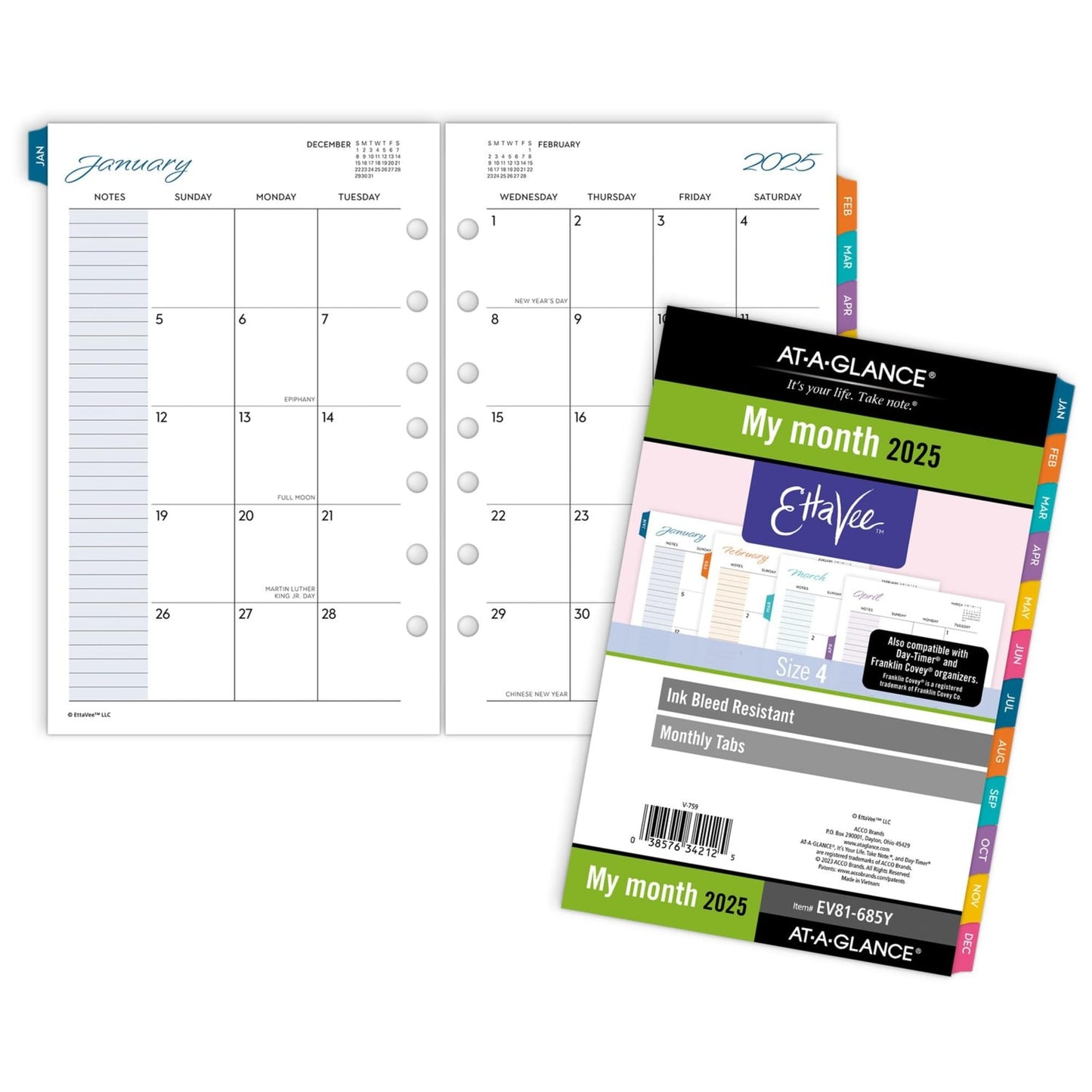 2025 AT-A-GLANCE® EttaVee™ Monthly Planner Refill, 5-1/2" x 8-1/2", Art & Design, January 2025 To December 2025, EV81-685Y