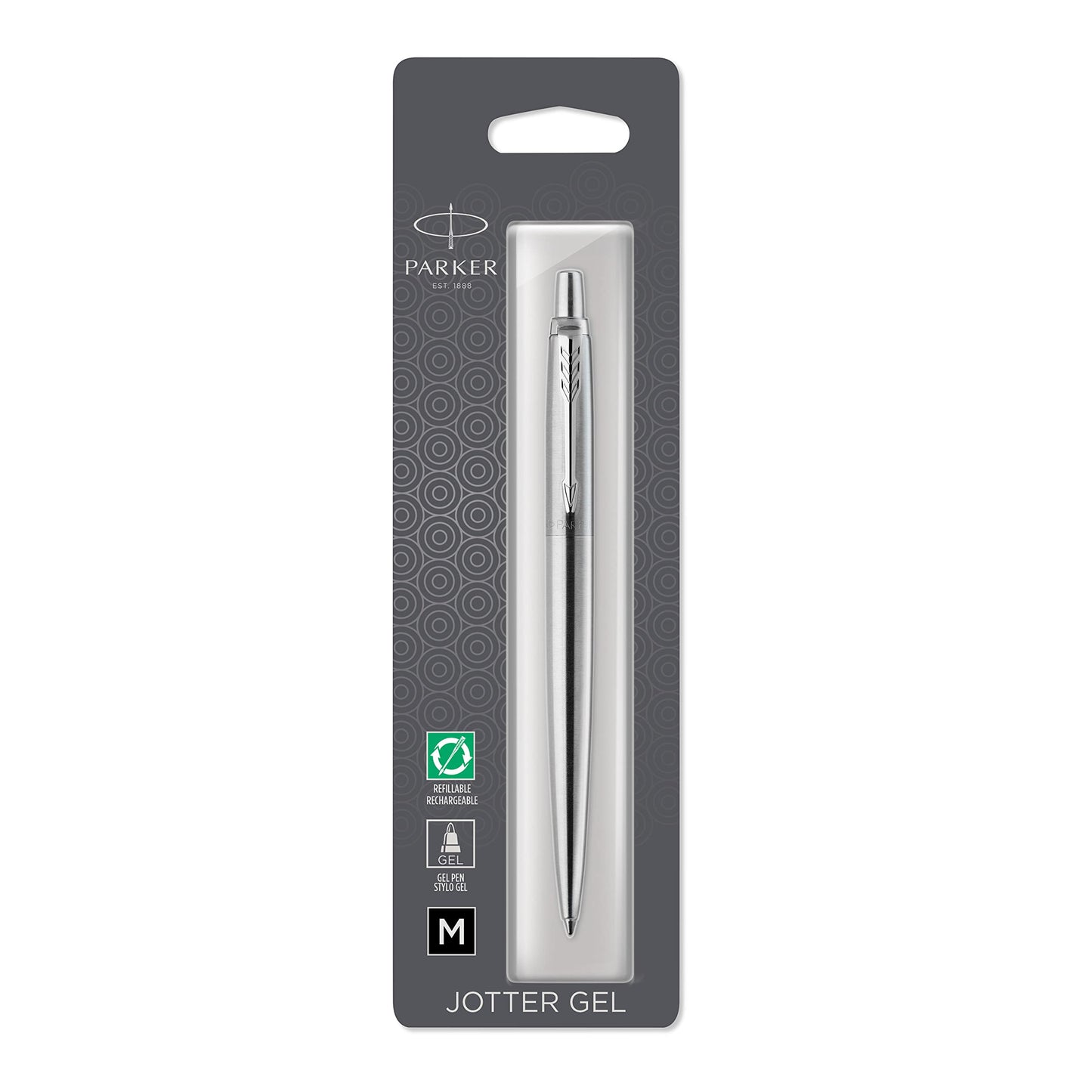 PARKER Gel Pen Jotter (Stainless Steel with Chrome Parts, Middle Writing tip 0.7 mm, Gift Box)