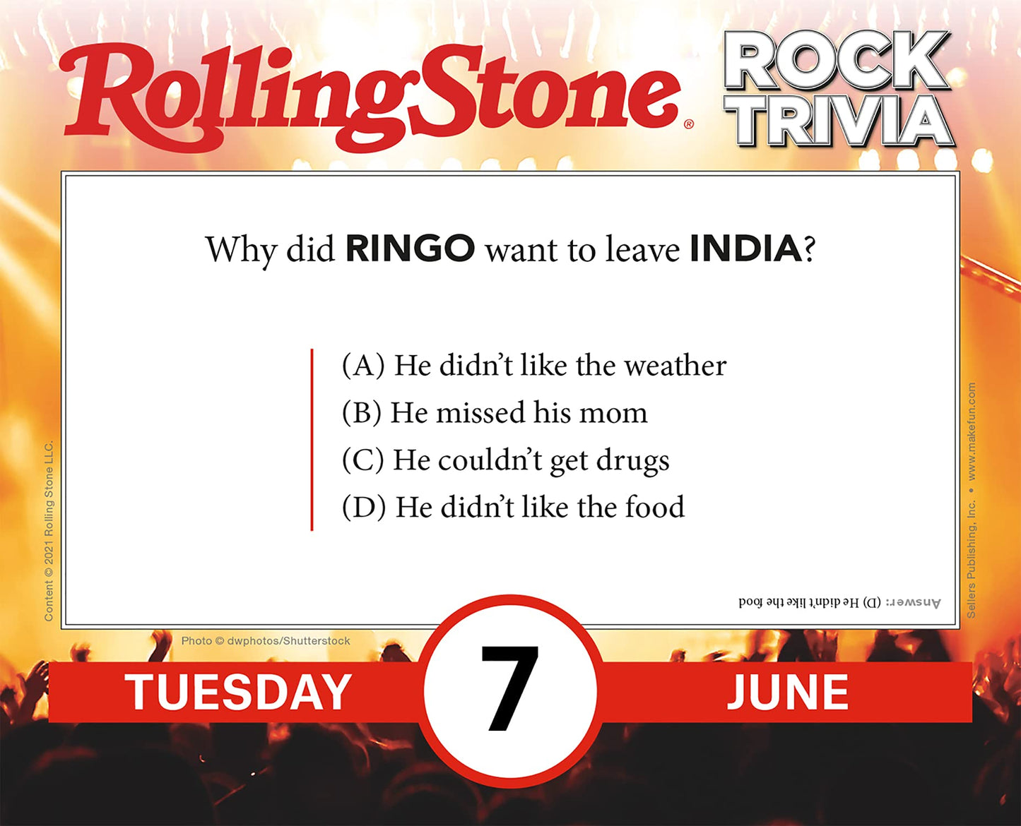 Rolling Stone Rock Trivia 2022 Boxed Daily Calendar