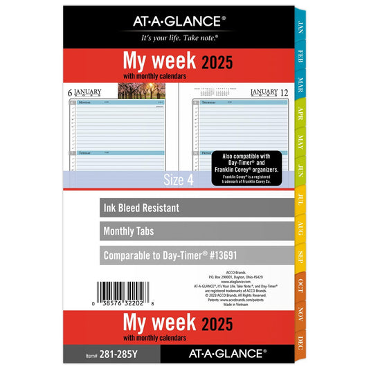 AT-A-GLANCE 2025 Planner Refill, Weekly & Monthly, 5-1/2" x 8-1/2", Desk Size, Loose-Leaf, Zenscapes (281-285Y-25)