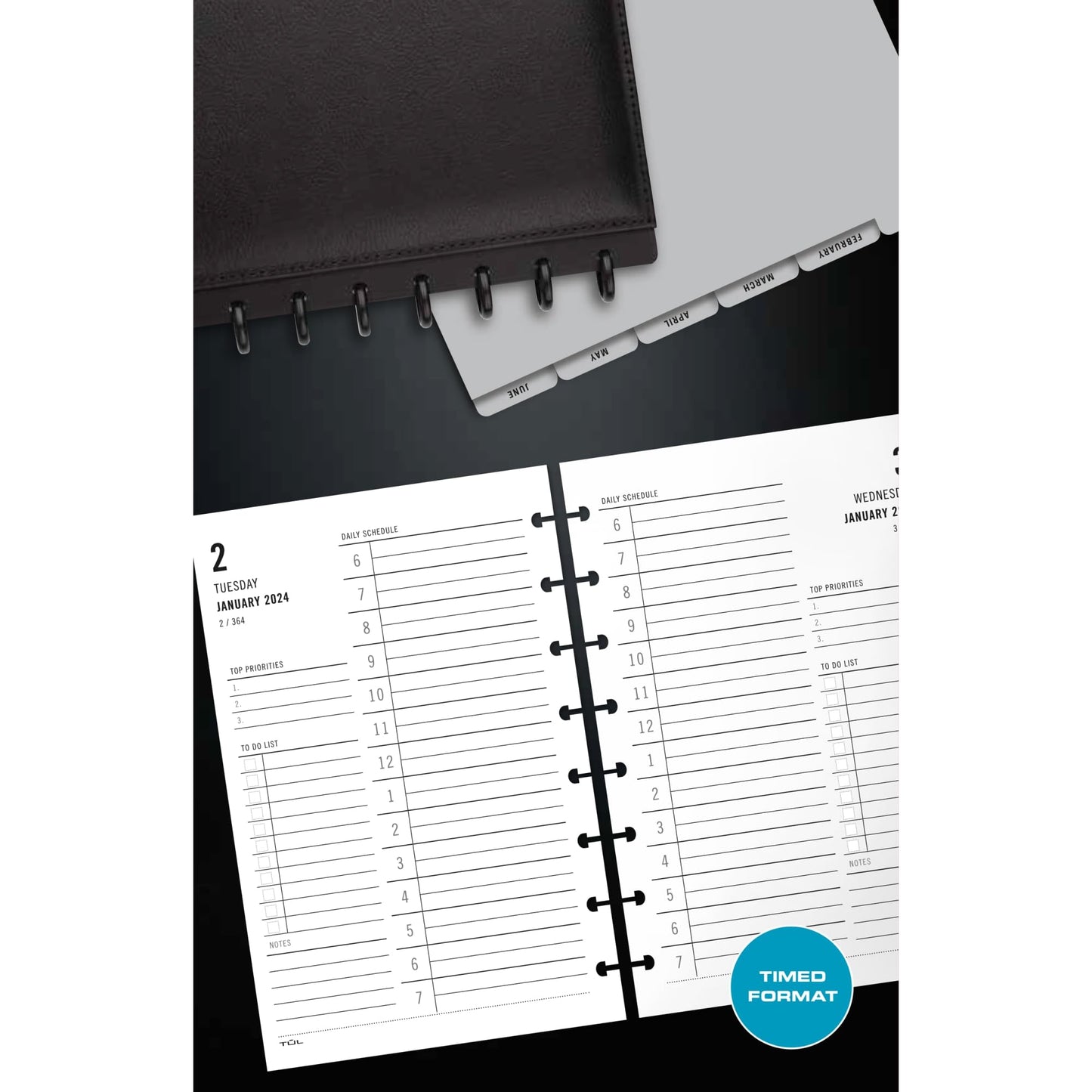 2024 TUL® Discbound Daily Planner Refill Pages, Hourly Appointment Times, Junior Size, January to December