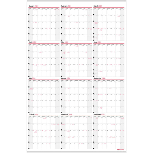 2024 Office Depot® Brand Yearly/Monthly Wall Calendar, 24" x 36", White, January to December 2024, OD301428