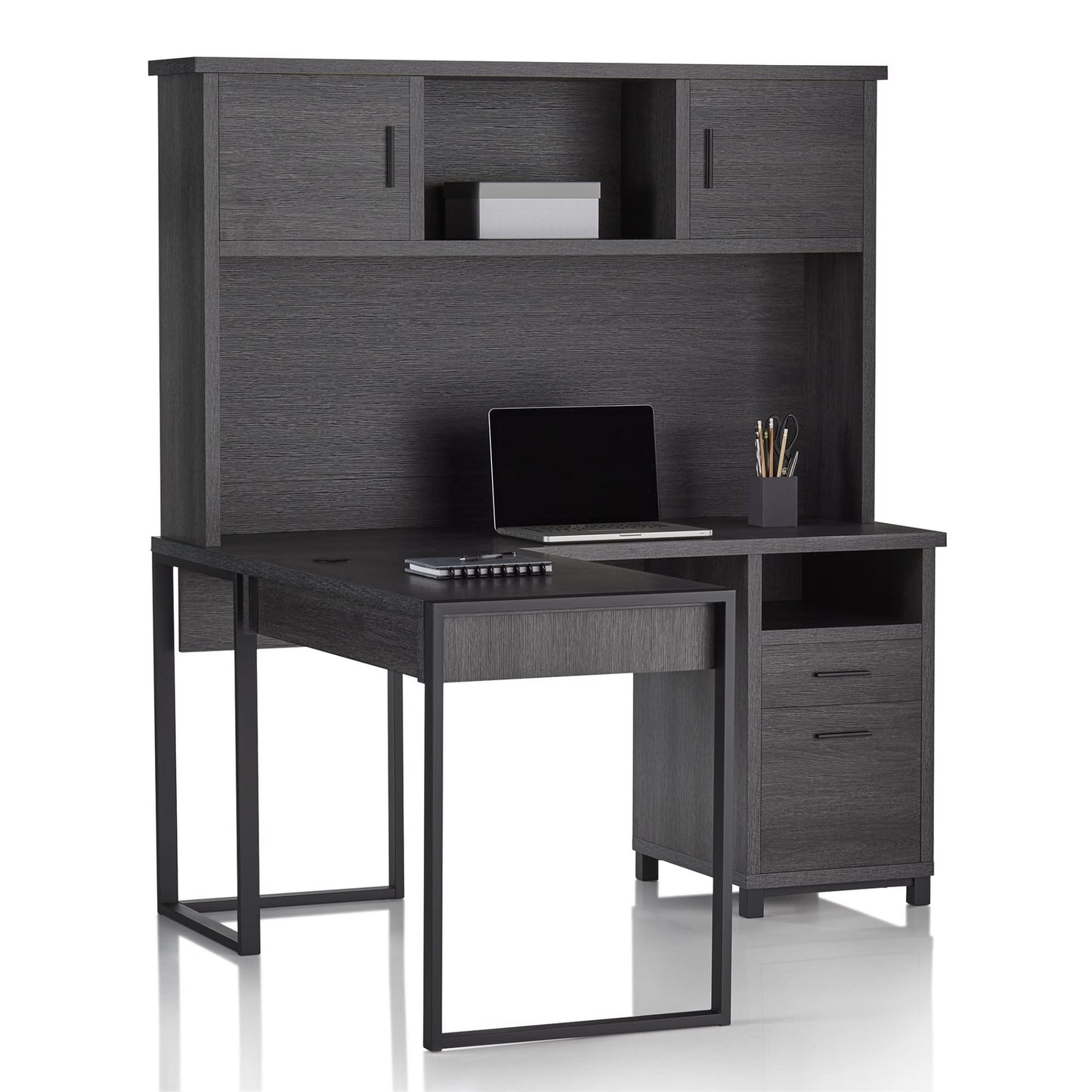 Realspace� DeJori 59" W L-Shape Corner Desk with Hutch, Charcoal