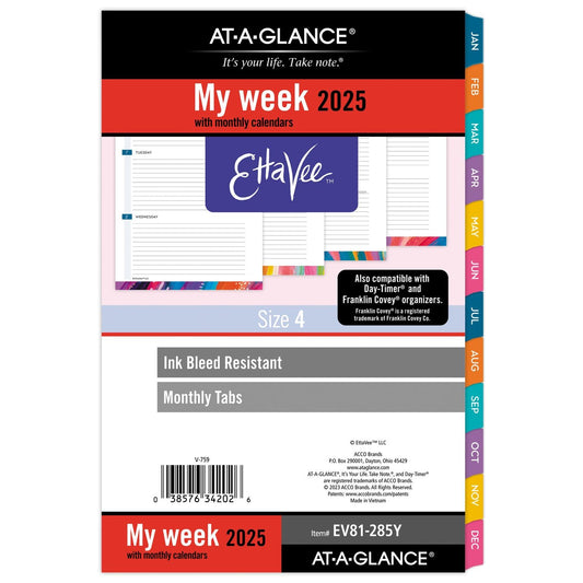 AT-A-GLANCE 2025 Planner Refill, Weekly & Monthly, 5-1/2" x 8-1/2", Desk Size, Loose-Leaf, Etta Vee (EV81-285Y-25)