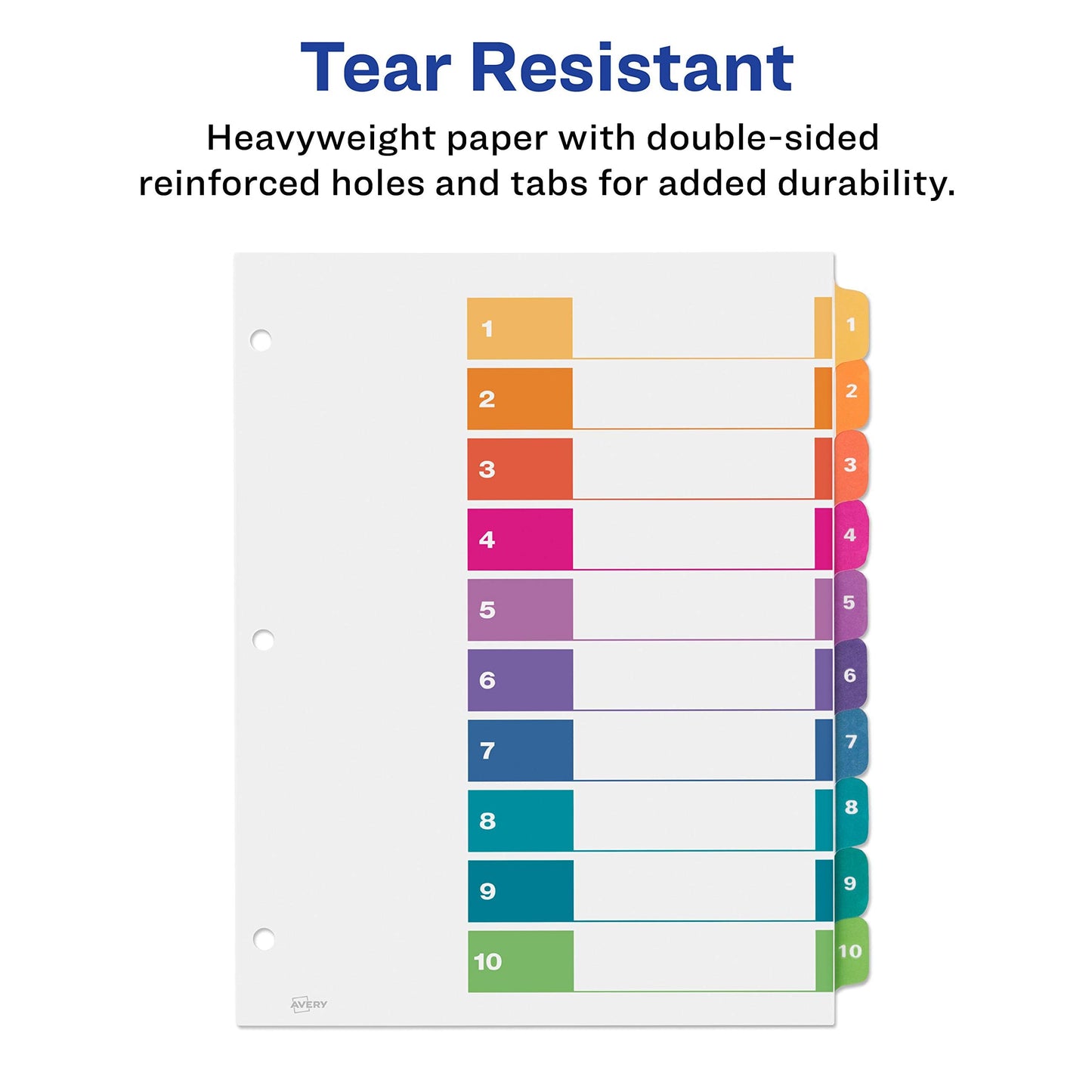 Avery 10 Tab Dividers for 3 Ring Binders, Customizable Table of Contents, Multicolor Tabs, 1 Set (11135)